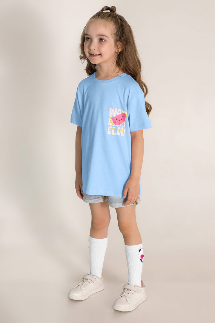 Renkli Baskılı Kısa Kollu Desenli Pamuklu Günlük Rahat Kız Çocuk T-shirt