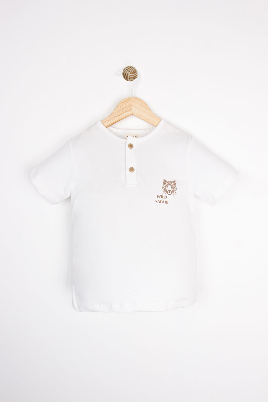 Kaplan Baskılı Kısa Kollu Yuvarlak Yaka Yarım Patlı Düğmeli Rahat Erkek Çocuk T-shirt