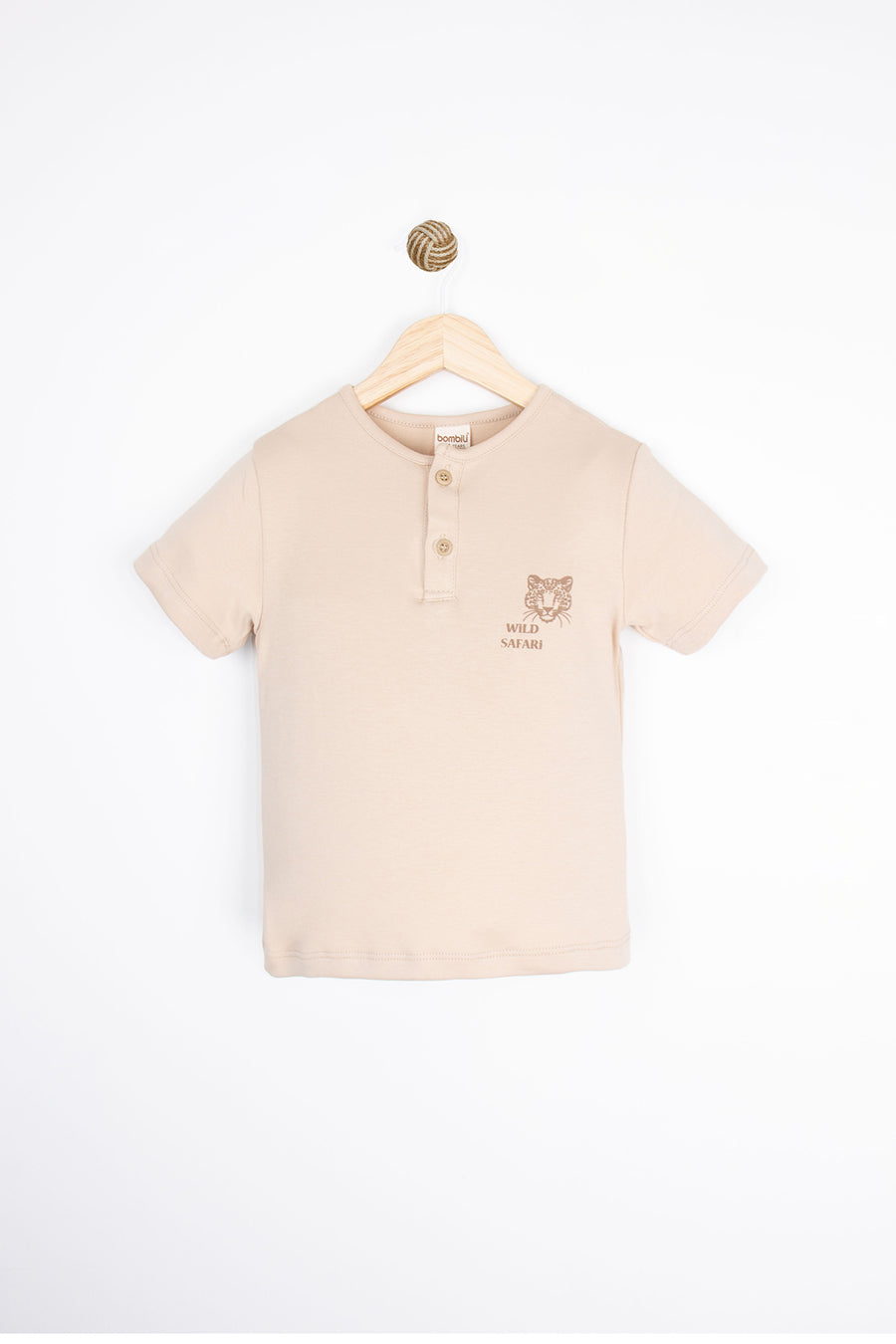 Kaplan Baskılı Kısa Kollu Yuvarlak Yaka Yarım Patlı Düğmeli Rahat Erkek Çocuk T-shirt