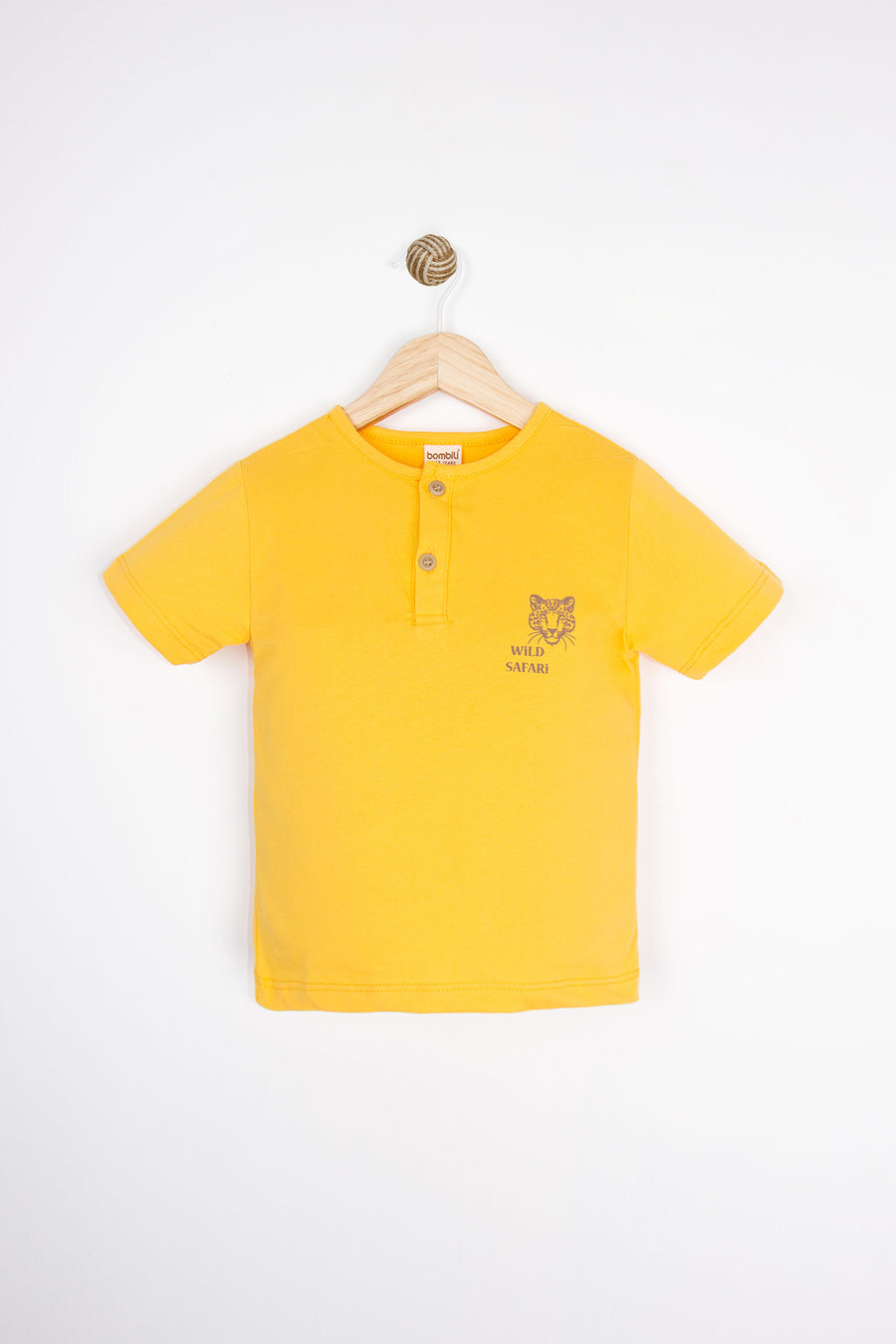 Kaplan Baskılı Kısa Kollu Yuvarlak Yaka Yarım Patlı Düğmeli Rahat Erkek Çocuk T-shirt