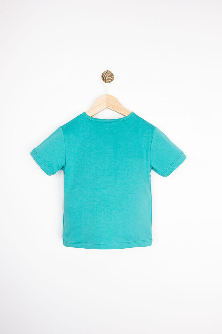 Kaplan Baskılı Kısa Kollu Yuvarlak Yaka Yarım Patlı Düğmeli Rahat Erkek Çocuk T-shirt