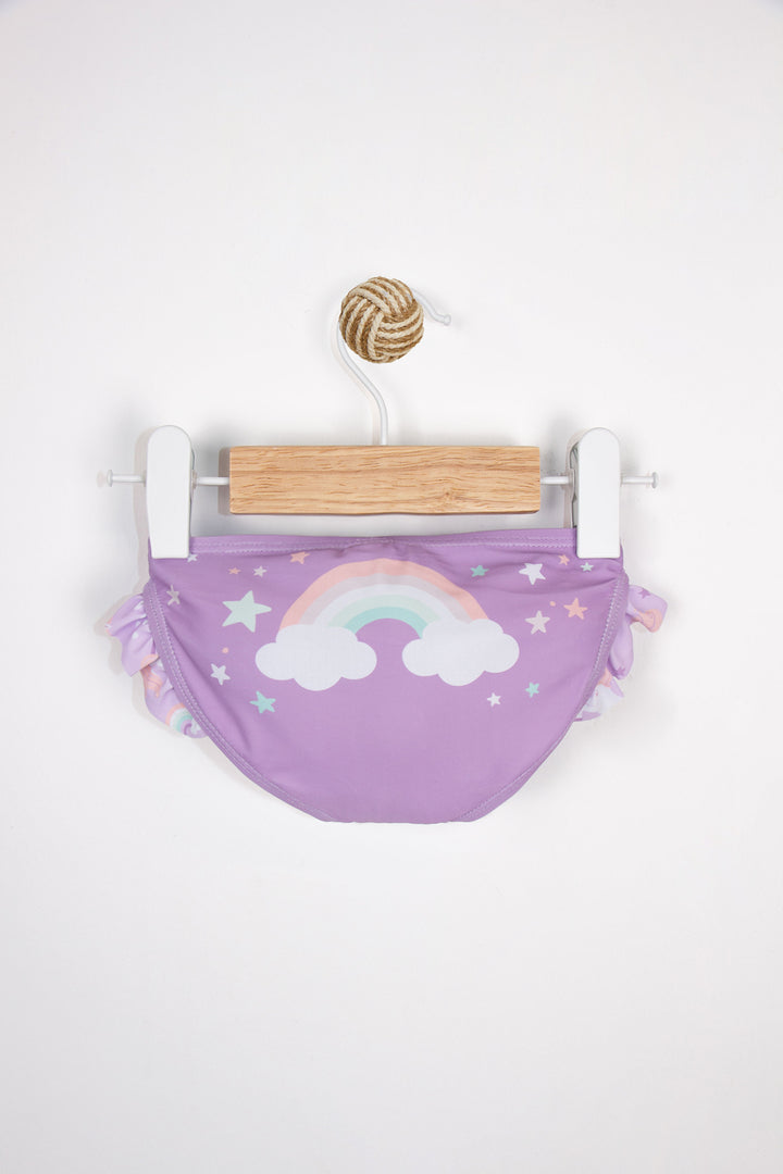 Gökkuşağı ve Yıldız Desenli Fırfırlı Yazlık Bikini Altı Yumuşak Esnek Kız Bebek Mayo