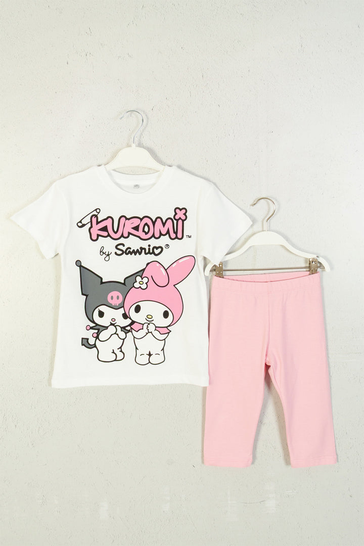 Kuromi by Sanrio Sevimli Karakter Baskılı T-shirt ve Esnek Tayt 2'li Set Kız Çocuk Takım