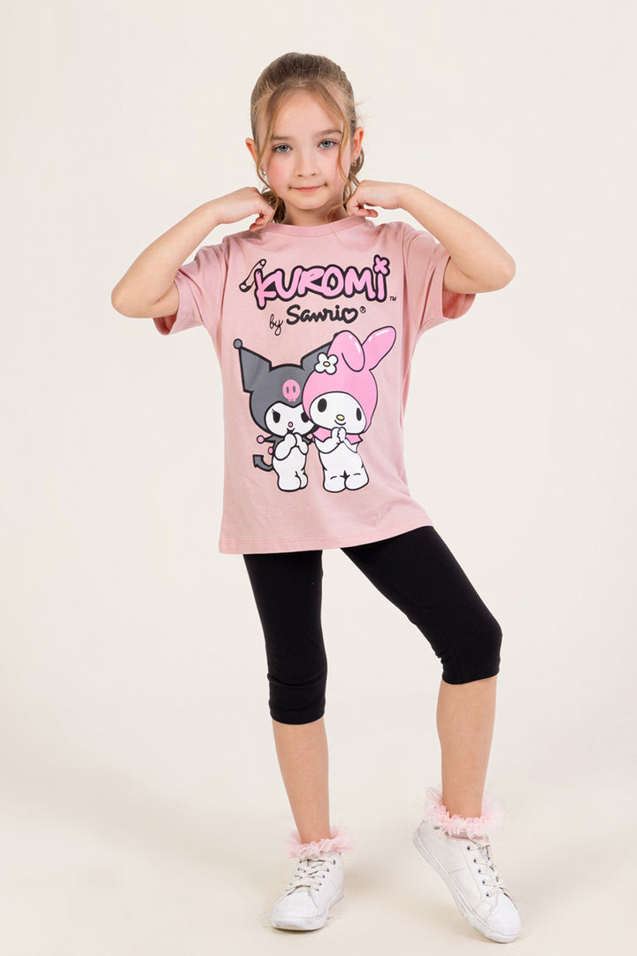 Kuromi by Sanrio Sevimli Karakter Baskılı T-shirt ve Esnek Tayt 2'li Set Kız Çocuk Takım