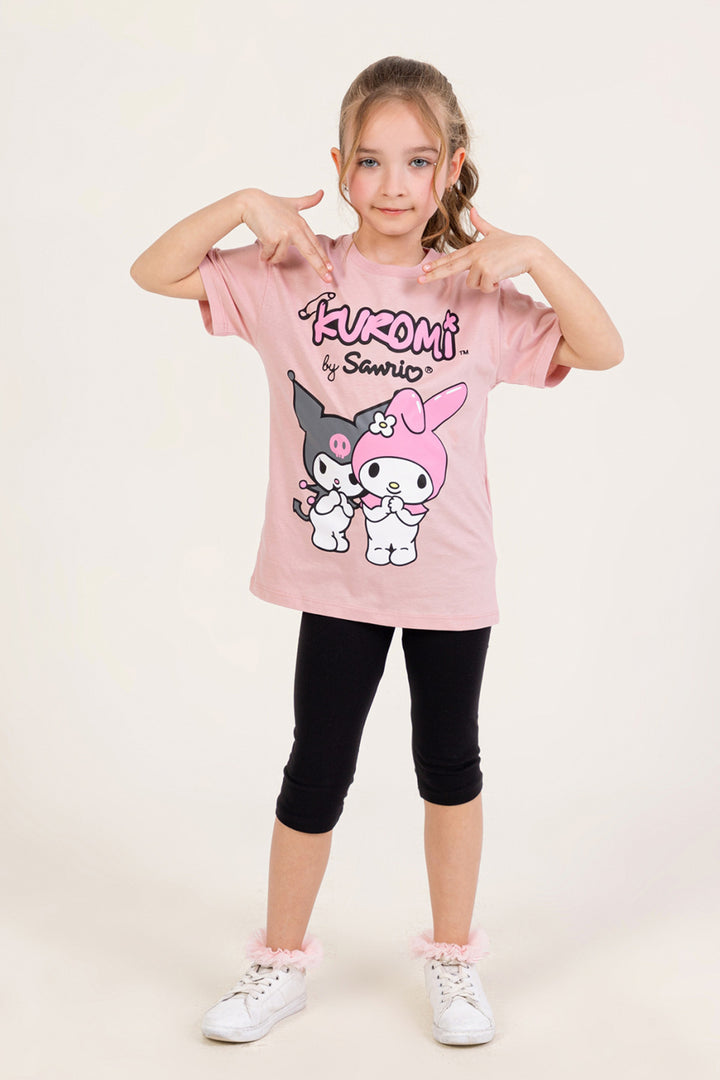 Kuromi by Sanrio Sevimli Karakter Baskılı T-shirt ve Esnek Tayt 2'li Set Kız Çocuk Takım
