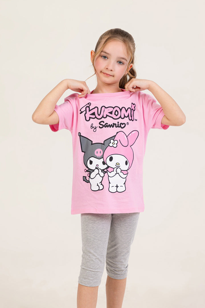 Kuromi by Sanrio Sevimli Karakter Baskılı T-shirt ve Esnek Tayt 2'li Set Kız Çocuk Takım
