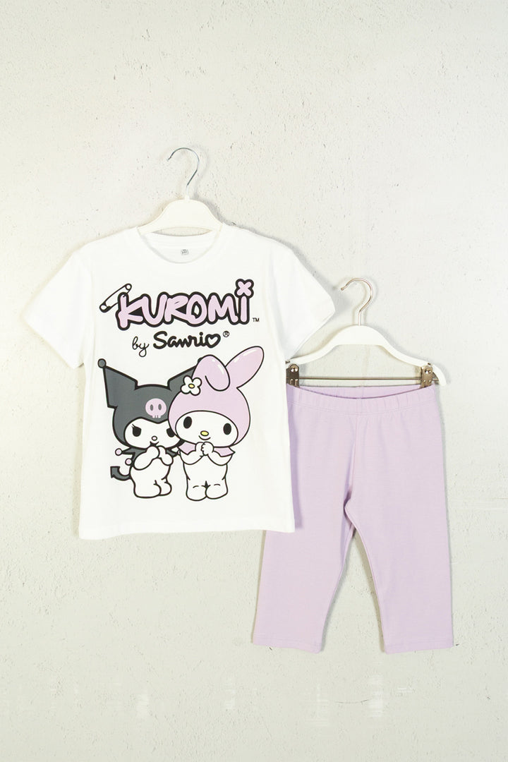 Kuromi by Sanrio Sevimli Karakter Baskılı T-shirt ve Esnek Tayt 2'li Set Kız Çocuk Takım