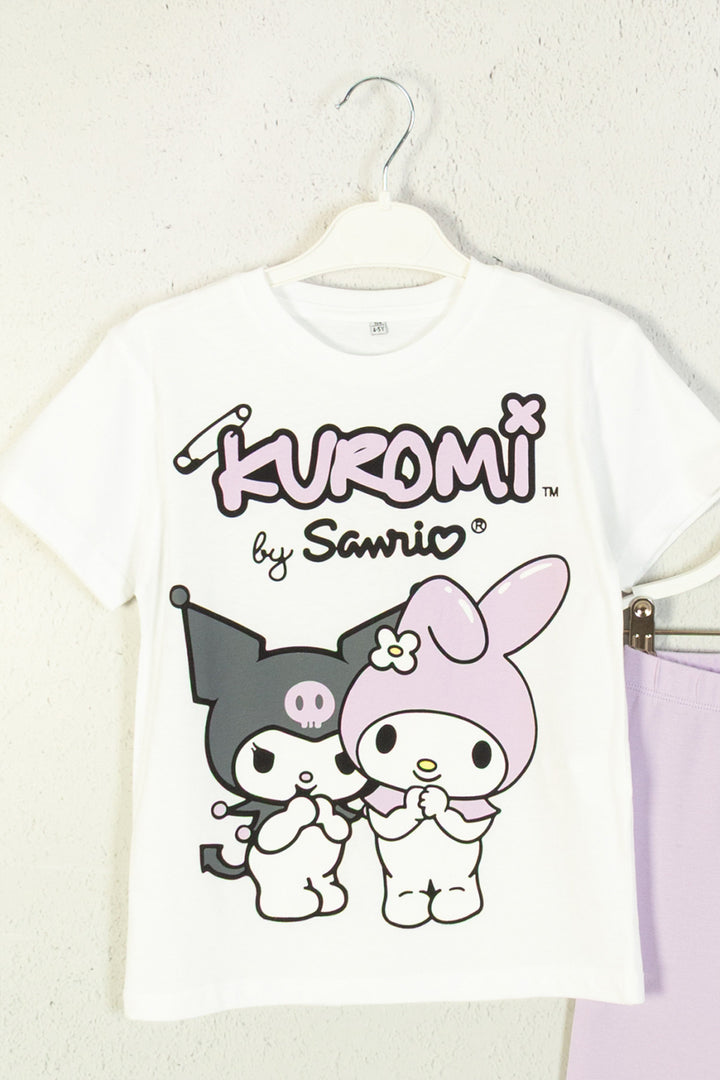 Kuromi by Sanrio Sevimli Karakter Baskılı T-shirt ve Esnek Tayt 2'li Set Kız Çocuk Takım