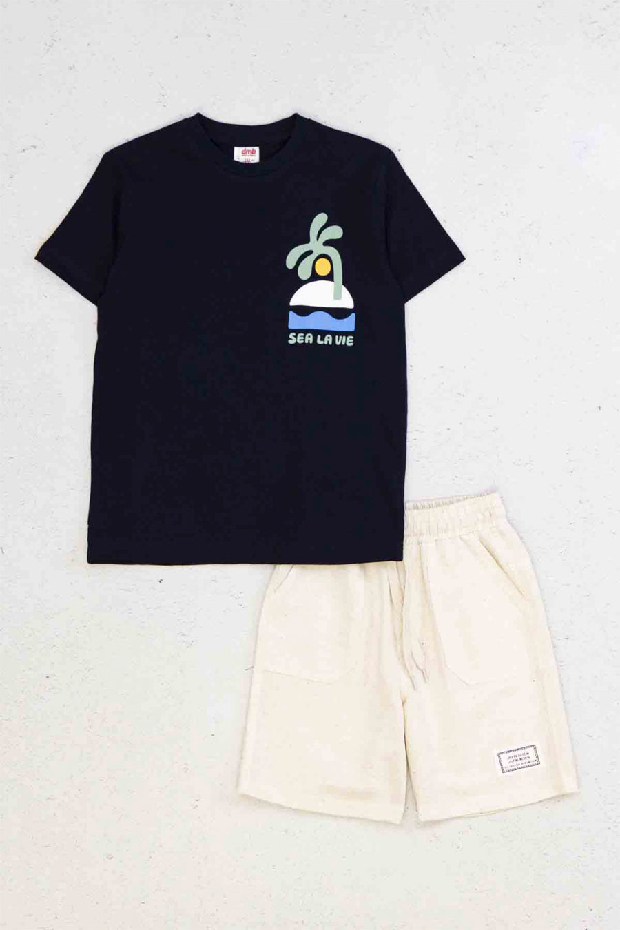 Sea La Vıe Baskılı Kısa Kollu Bisiklet Yaka Erkek Çocuk T-shirt ve Cepli Şort Takımı