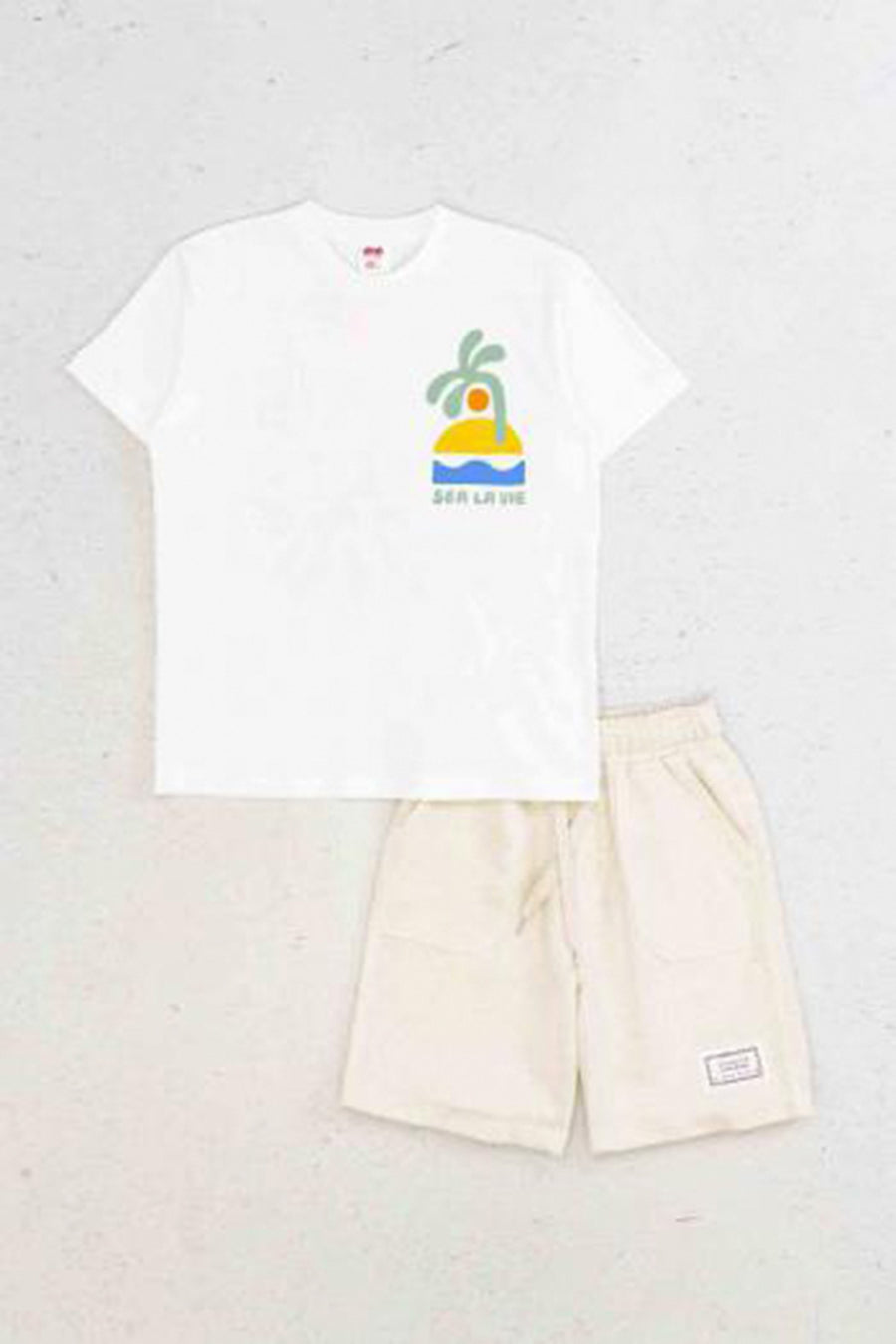 Sea La Vıe Baskılı Kısa Kollu Bisiklet Yaka Erkek Çocuk T-shirt ve Cepli Şort Takımı