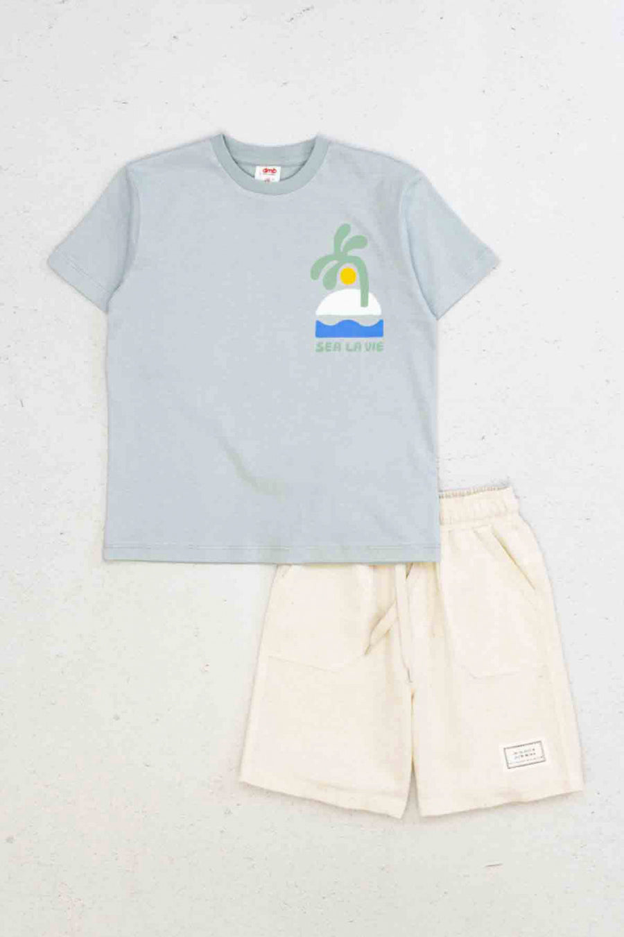 Sea La Vıe Baskılı Kısa Kollu Bisiklet Yaka Erkek Çocuk T-shirt ve Cepli Şort Takımı