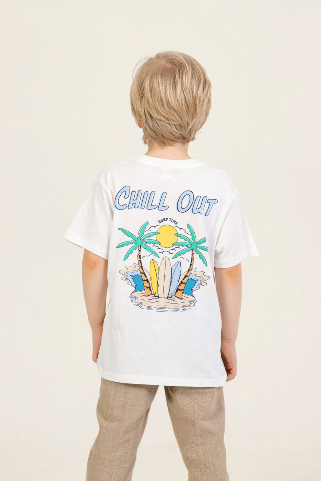 Ön ve Sırt Baskılı Rahat Kesim Pamuklu Bisiklet Yaka Erkek Çocuk T-shirt