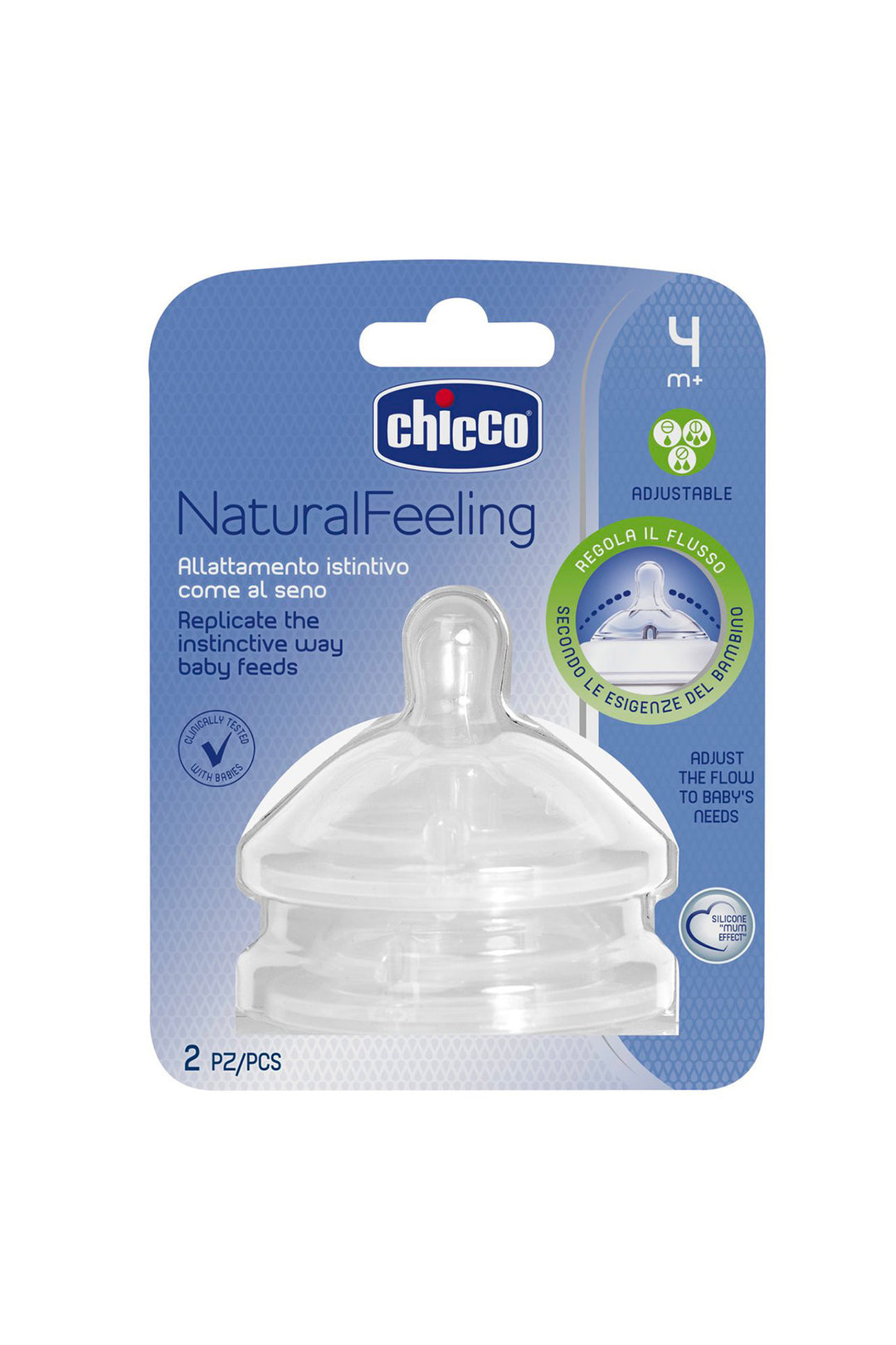 Chicco NaturalFeeling 4 Ay Ayarlanabilir Akışlı Biberon Ucu 2’li Silikon Biberon Emziği