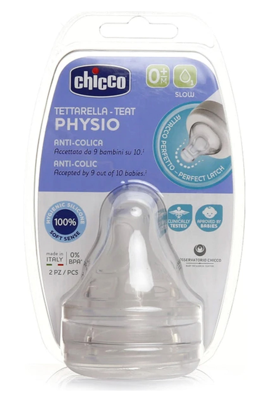 Chicco Physio 0 Ay Yavaş Akış Anti Kolik Biberon Ucu 2’li  Silikon Biberon Emziği