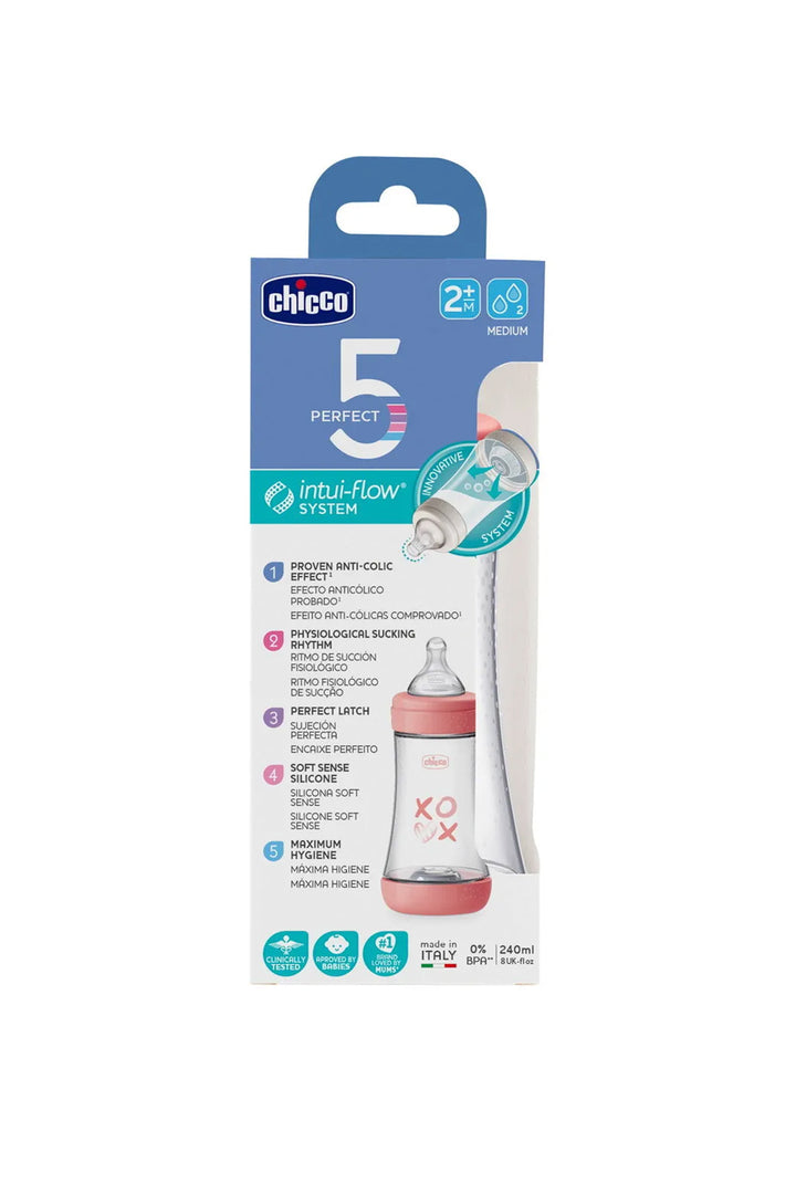 Chicco Perfect 5 240 ml XOXO Desenli Anti Kolik 2 Ay Intui Flow Sistemli Silikon Biberon