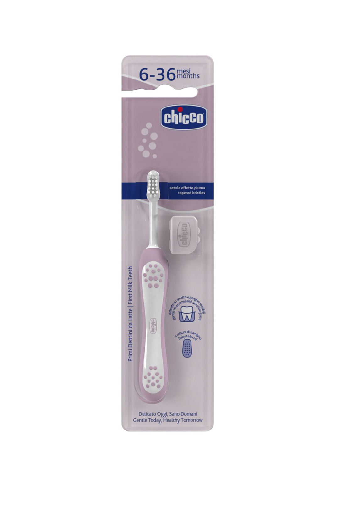 Chicco 6-36 Ay Süt Dişlerine Pembe Ultra Yumuşak Kıl Koruyucu Başlıklı Bebek Diş Fırçası