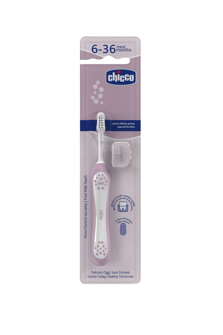 Chicco 6-36 Ay Süt Dişlerine Pembe Ultra Yumuşak Kıl Koruyucu Başlıklı Bebek Diş Fırçası