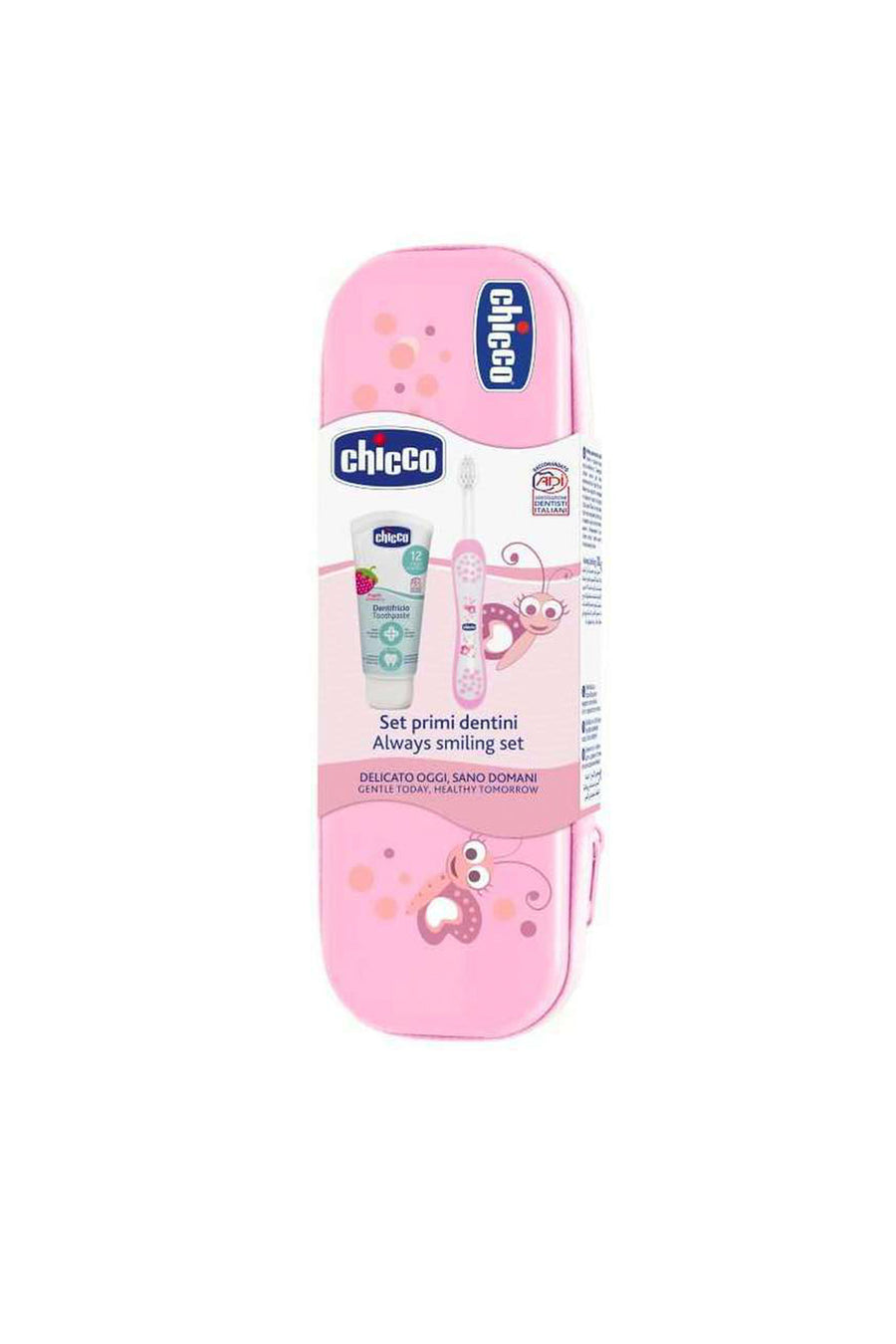 Chicco 12 Ay+Pembe Kutulu Diş Fırçası ve Çilek Aromalı Diş Macunu BPA İçermez Diş Fırçası