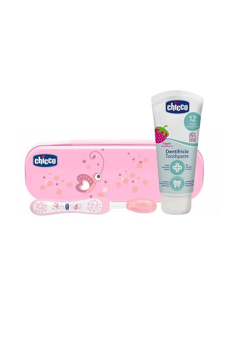 Chicco 12 Ay+Pembe Kutulu Diş Fırçası ve Çilek Aromalı Diş Macunu BPA İçermez Diş Fırçası