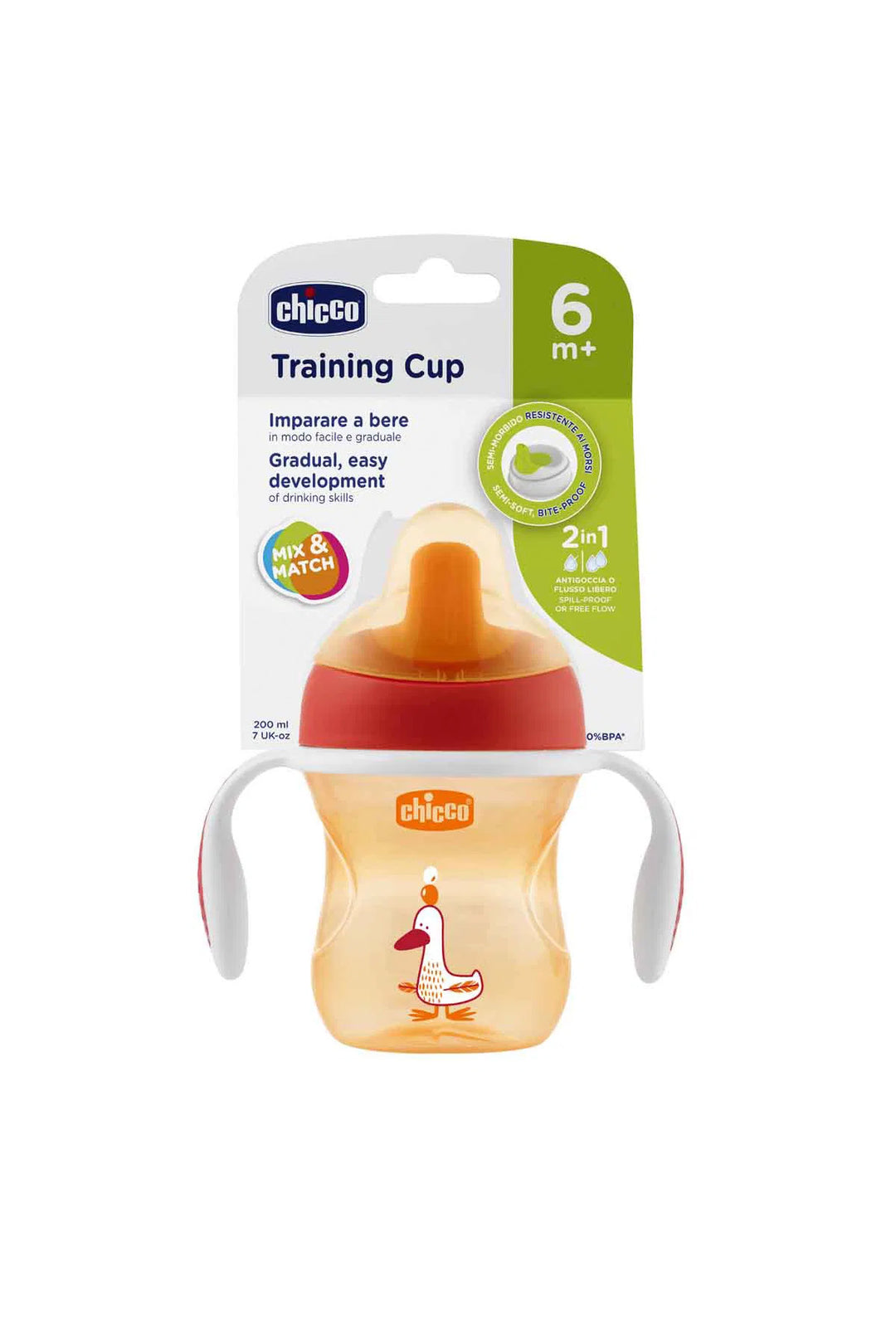 Chicco 6 Ay 200 ml Damlatmaz Silikon Uçlu Çift Saplı BPA İçermez Desenli Bardak Biberon