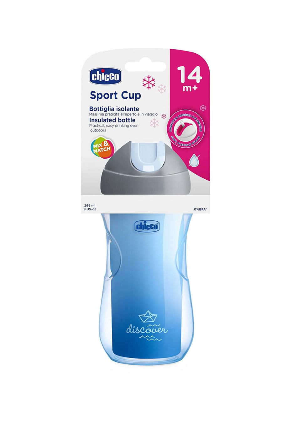 Chicco 14 Ay+ 266 ml Çift Katmanlı İzolasyonlu BPA İçermez Yumuşak Uçlu Mavi Bardak