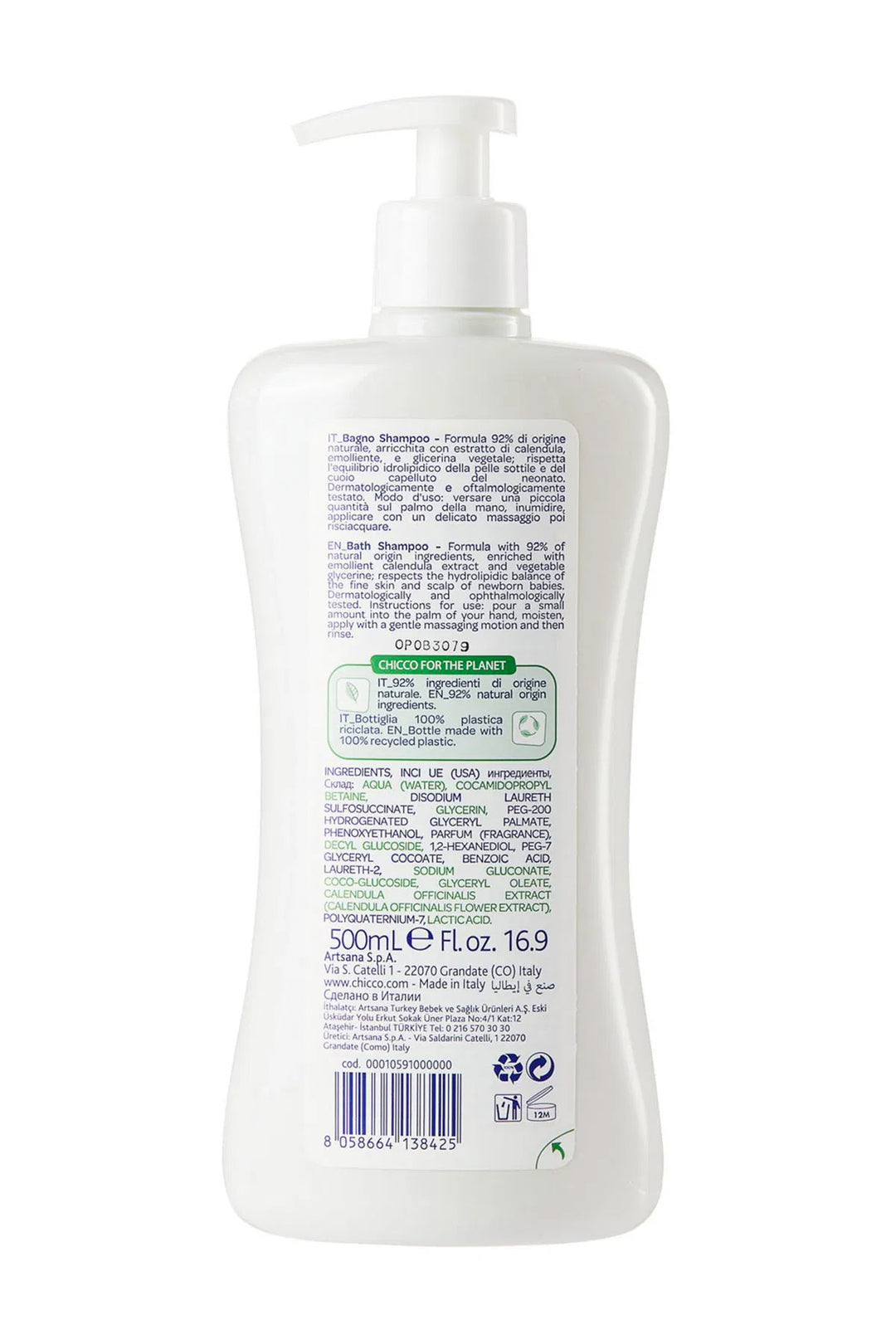 Chicco Baby Moments 500 ml 0 Ay+ Göz Yakmayan %92 Doğal Bitkisel Gliserin Şampuan