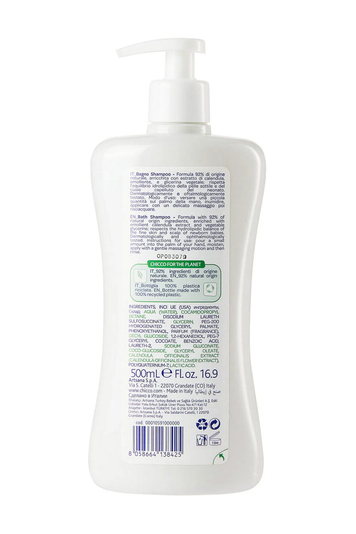 Chicco Baby Moments 500 ml 0 Ay+ Göz Yakmayan %92 Doğal Bitkisel Gliserin Şampuan