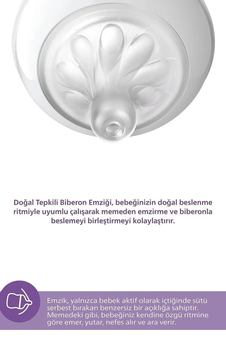 Avent Doğal Tepkili 260 ml 1+Ay Geniş Ağızlı Antikolik BPA İçermez 1 Ay+ Pembe Biberon