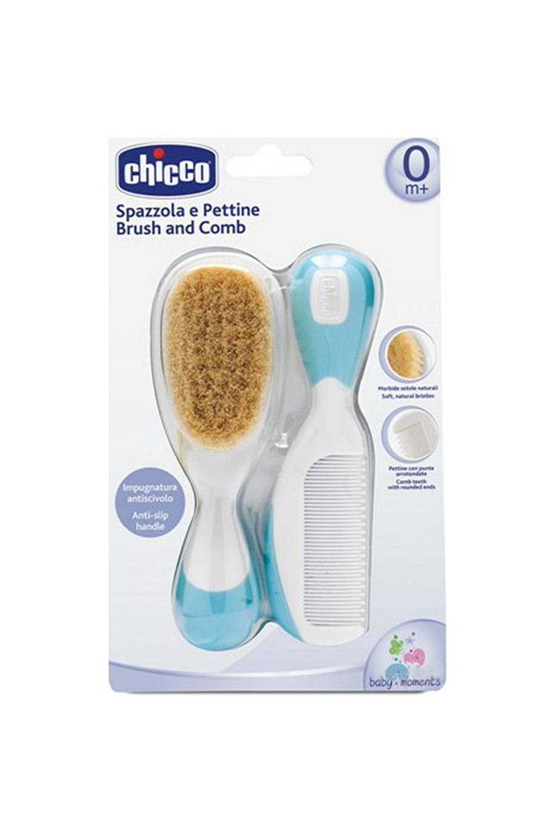 Chicco Baby Moments 0 Ay+ Bebek Doğal Kıl Yumuşak Kaymaz Saplı Saç Fırça ve Tarak Seti
