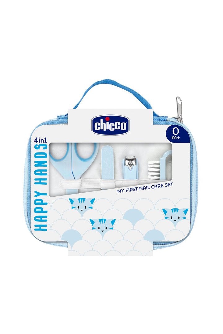 Chicco Mavi 6 Parça Törpü Makas Tırnak Makası Fırça ve Çantalı Bebek Tırnak Bakım Seti