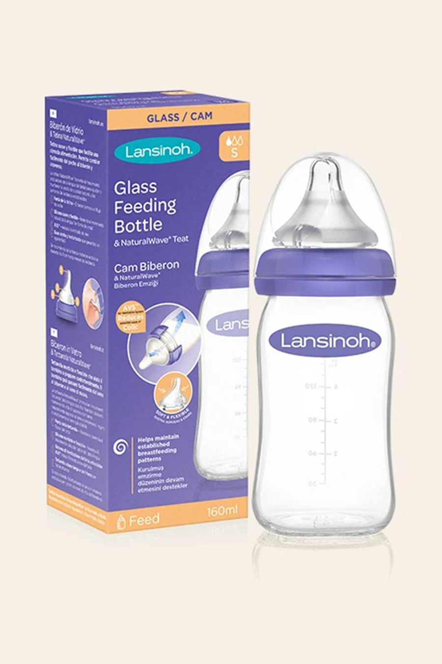 Lansinoh Cam 160 ml Geniş Ağızlı Antikolik BPA BPS İçermez Emzikli Bebek Biberon