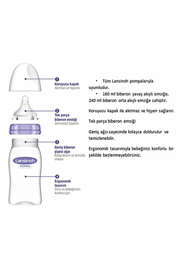 Lansinoh Cam 240 ml Anne Sütü Destekli Antikolik Geniş Ağızlı Bebek Biberon