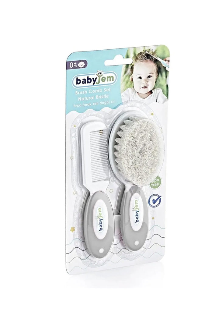 Babyjem Yeni Doğan İçin Hassas Baş Derisi Bakımı Doğal Kıllı Bebek Set Fırça ve Tarak