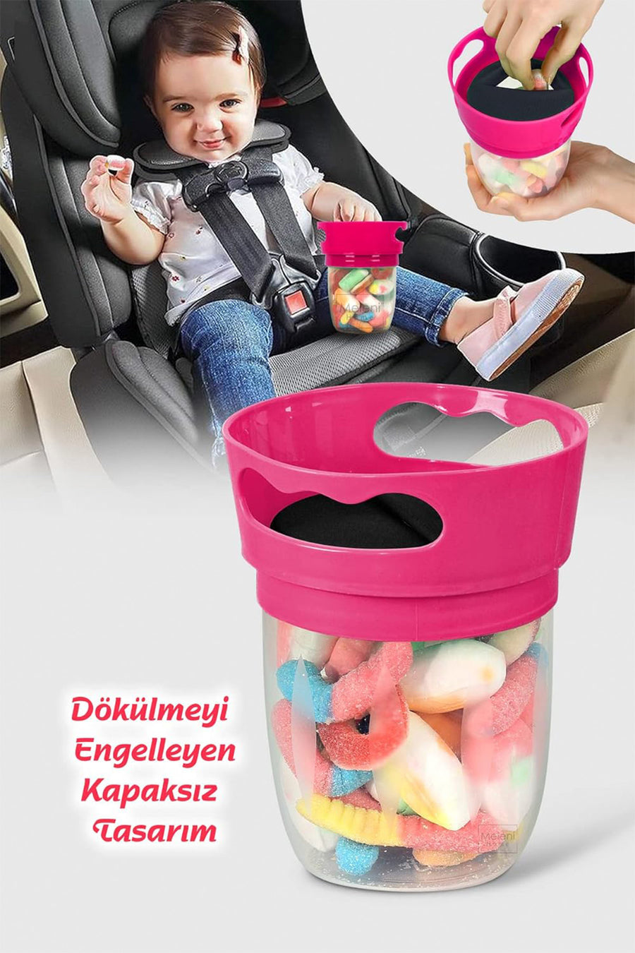 Dökülme Karşıtı Atıştırmalık Ergonomik Silikon Kapaklı Taşınabilir Mama Kabı