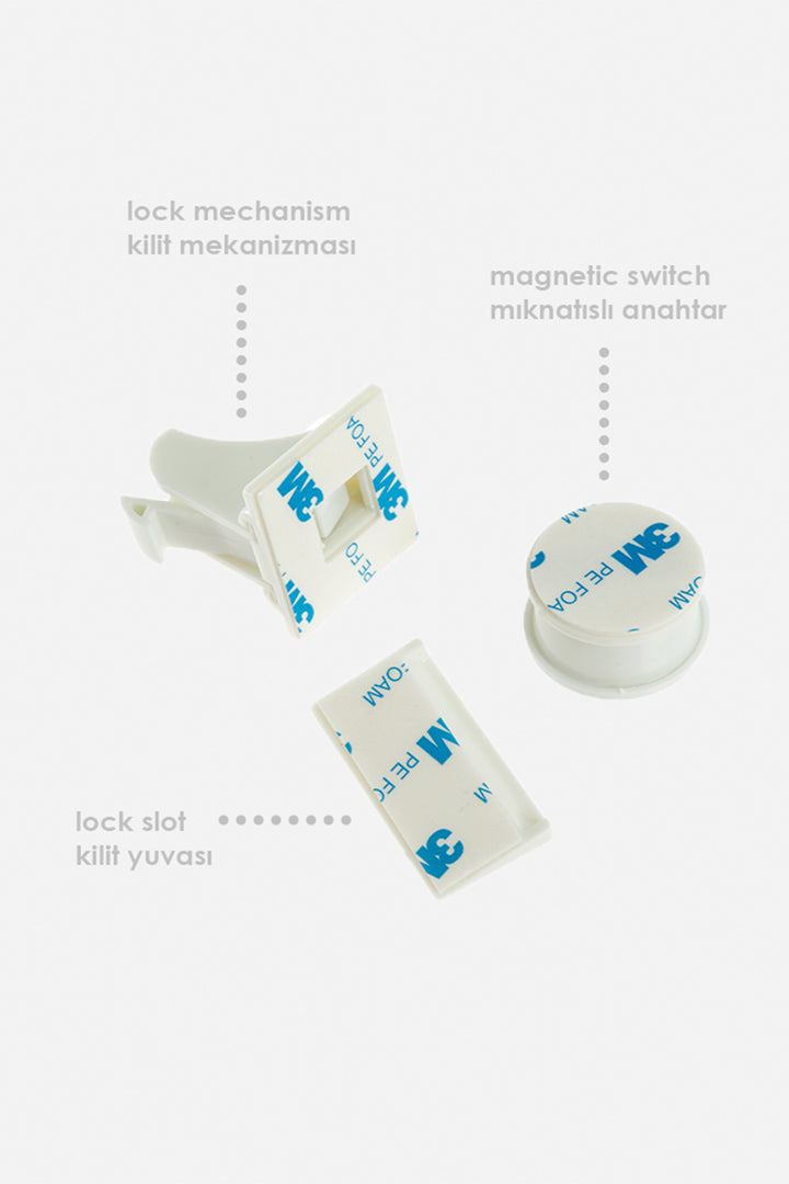 Babyjem Mıknatıslı 4+1 Set Güçlü 3M Yapışkanlı Gizli Montaj Dolap ve Çekmece Kilidi