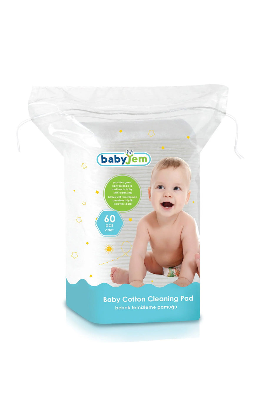 BabyJem 60lı Bebek Yumuşak Dokulu Cilt Dostu Pratik Kullanımlı Temizleme Pamuğu