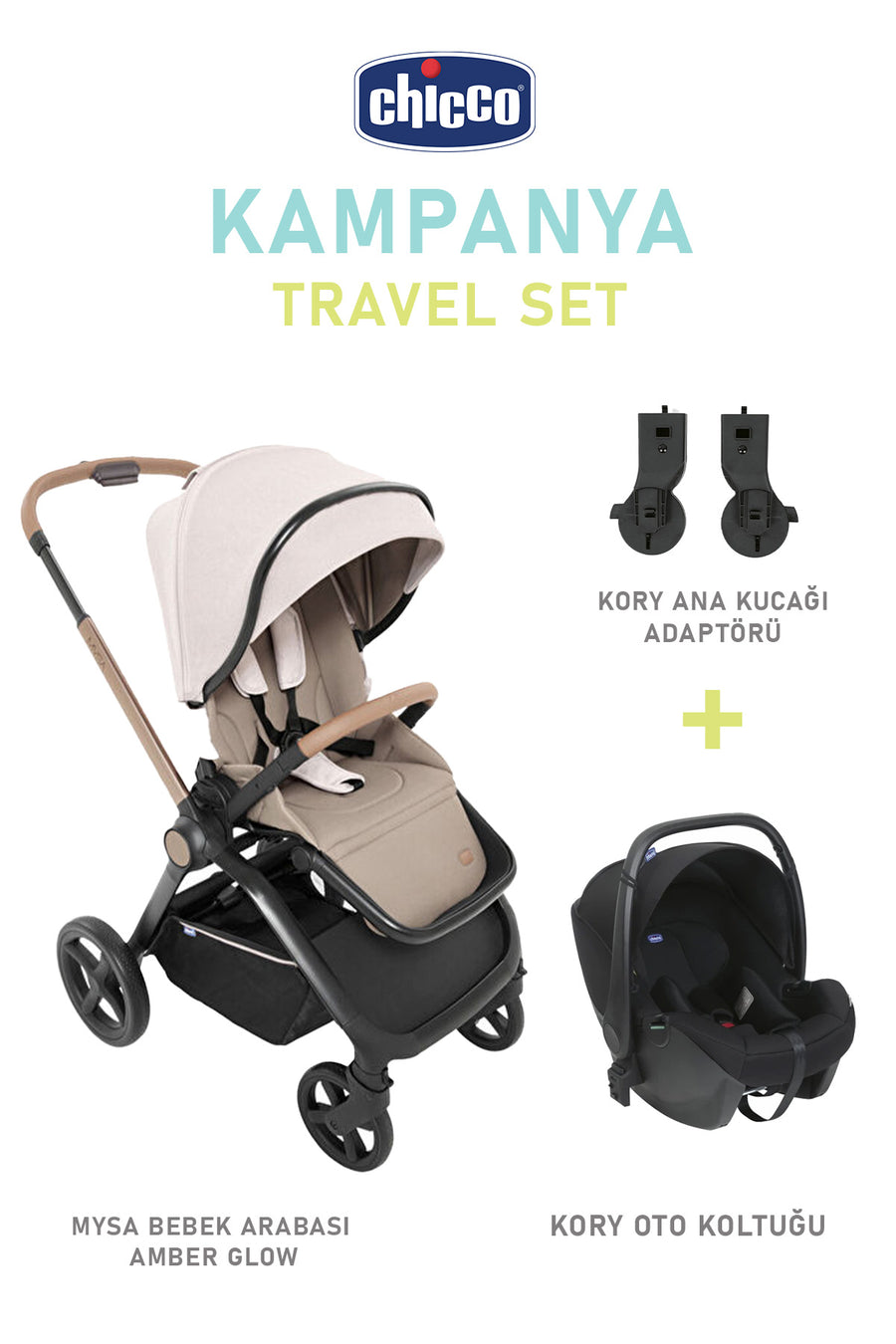 Chicco Duo Mysa Travel Sistem Bebek Arabası + Kory Oto Koltuğu + Ana Kucağı Adaptörü Seyahat Set