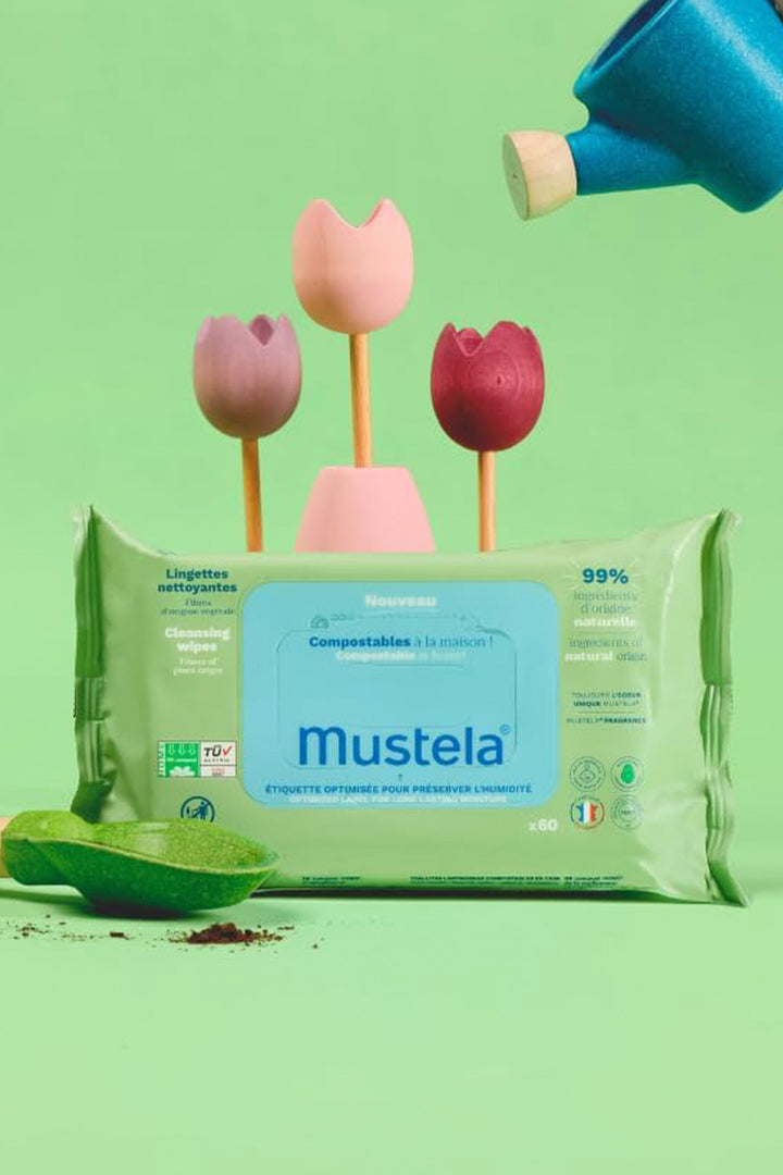 Mustela Kompostlanabilir %99 Cilt Dostu Organik Bitki Lifli 60'lı Bebek Islak Mendil