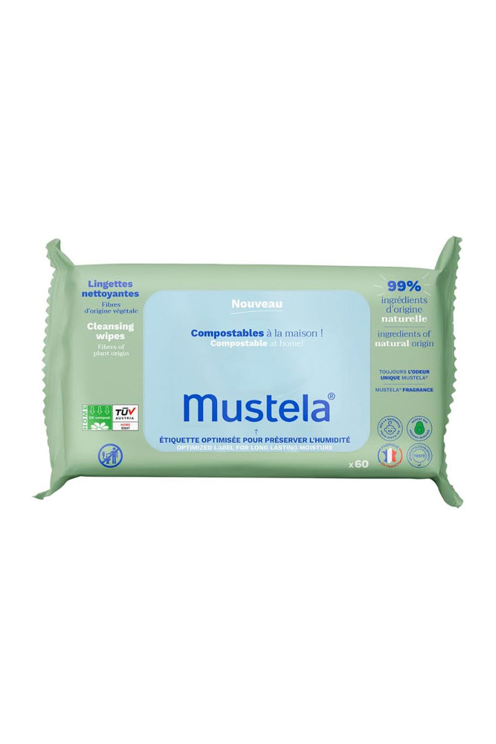 Mustela Kompostlanabilir %99 Cilt Dostu Organik Bitki Lifli 60'lı Bebek Islak Mendil
