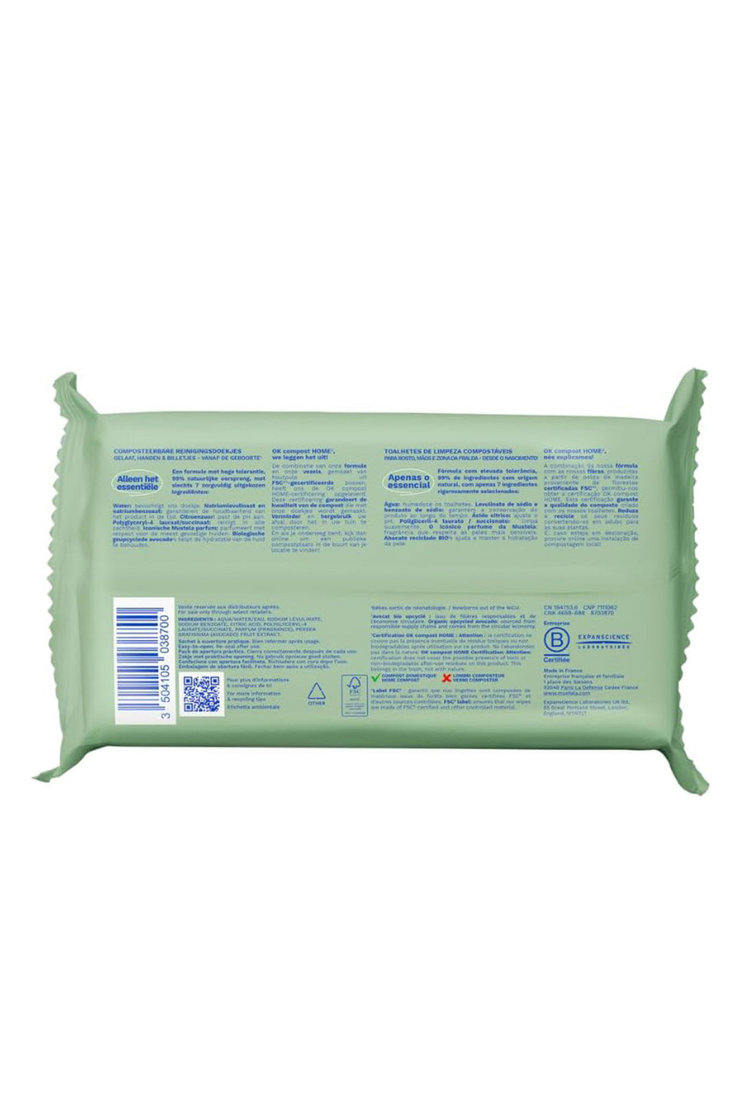 Mustela Kompostlanabilir %99 Cilt Dostu Organik Bitki Lifli 60'lı Bebek Islak Mendil
