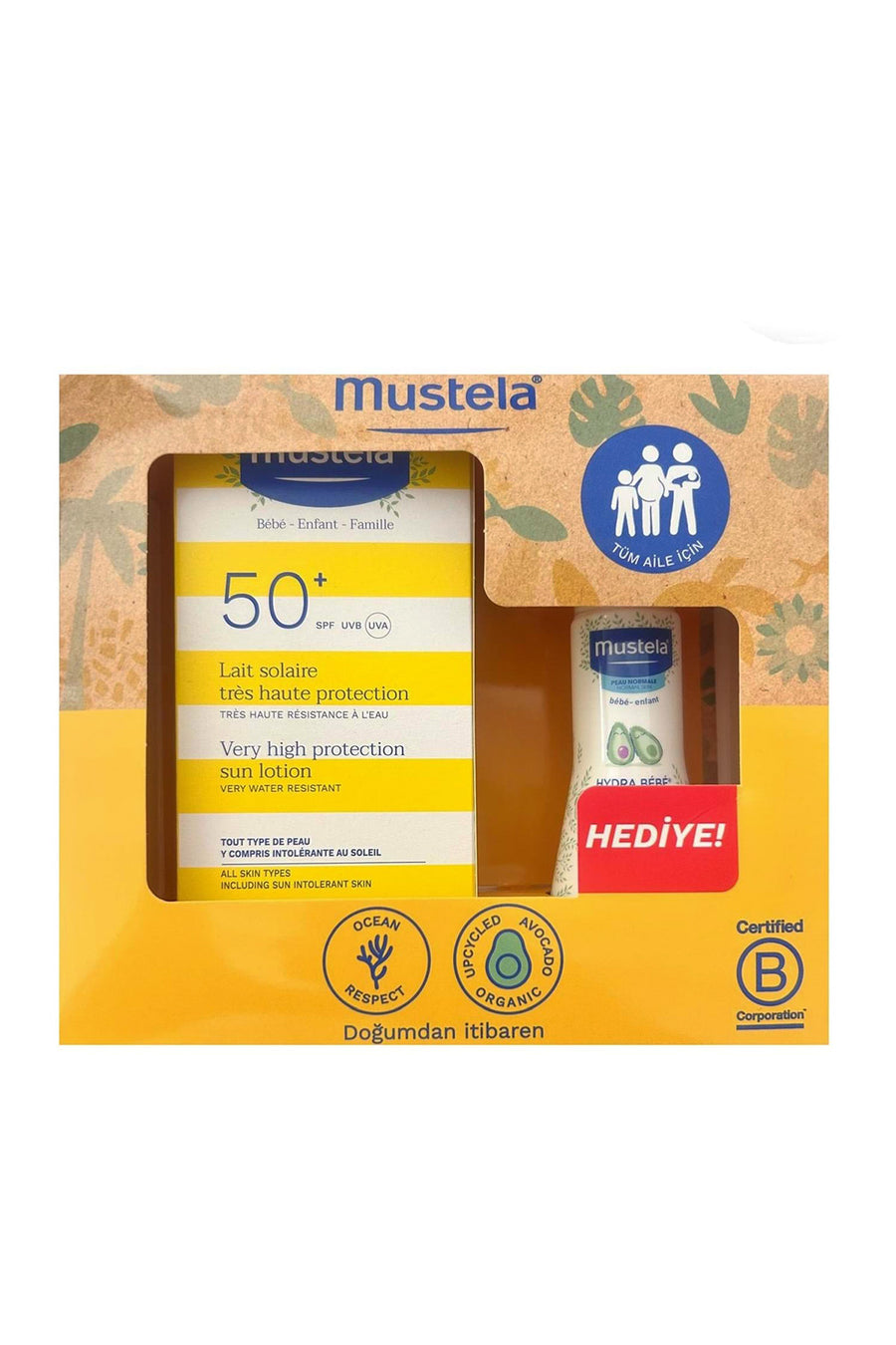 Mustela SPF 50+ Aile Boyu 200 ml + Hydra Bebek Nemlendirici 50 ml Hediyeli Güneş Kremi