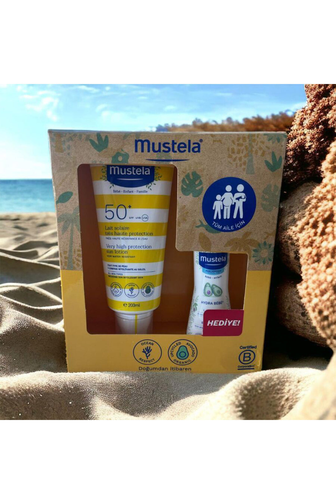 Mustela SPF 50+200 ml Hydra Bebek Nemlendirici 50 ml Hediyeli Suya Dayanıklı Güneş Kremi
