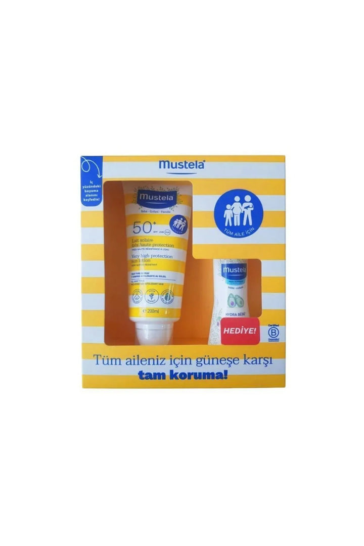 Mustela SPF 50+200 ml Hydra Bebek Nemlendirici 50 ml Hediyeli Suya Dayanıklı Güneş Kremi