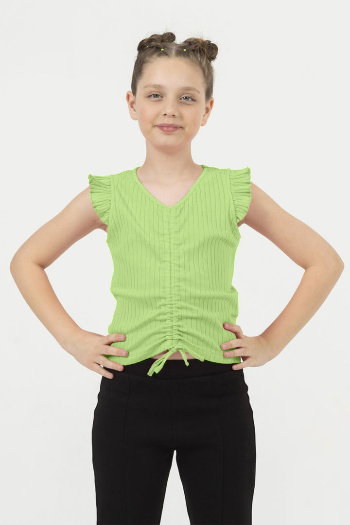 Kolları Fırfırlı Önü Büzgülü Pamuklu Kız Çocuk Body