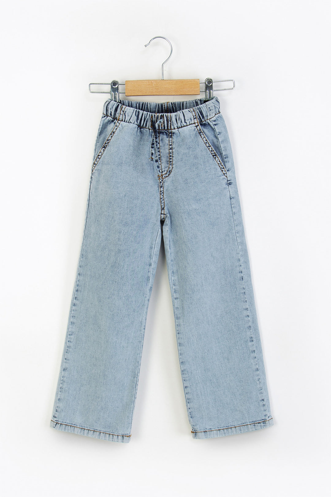 Beli Lastikli Geniş Paça Wide Leg Jean Kız Çocuk Pantolon