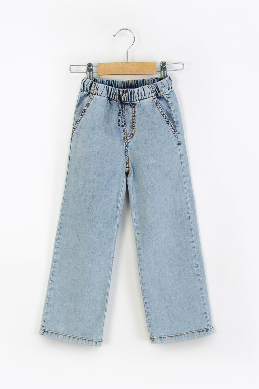 Beli Lastikli Geniş Paça Wide Leg Jean Kız Çocuk Pantolon