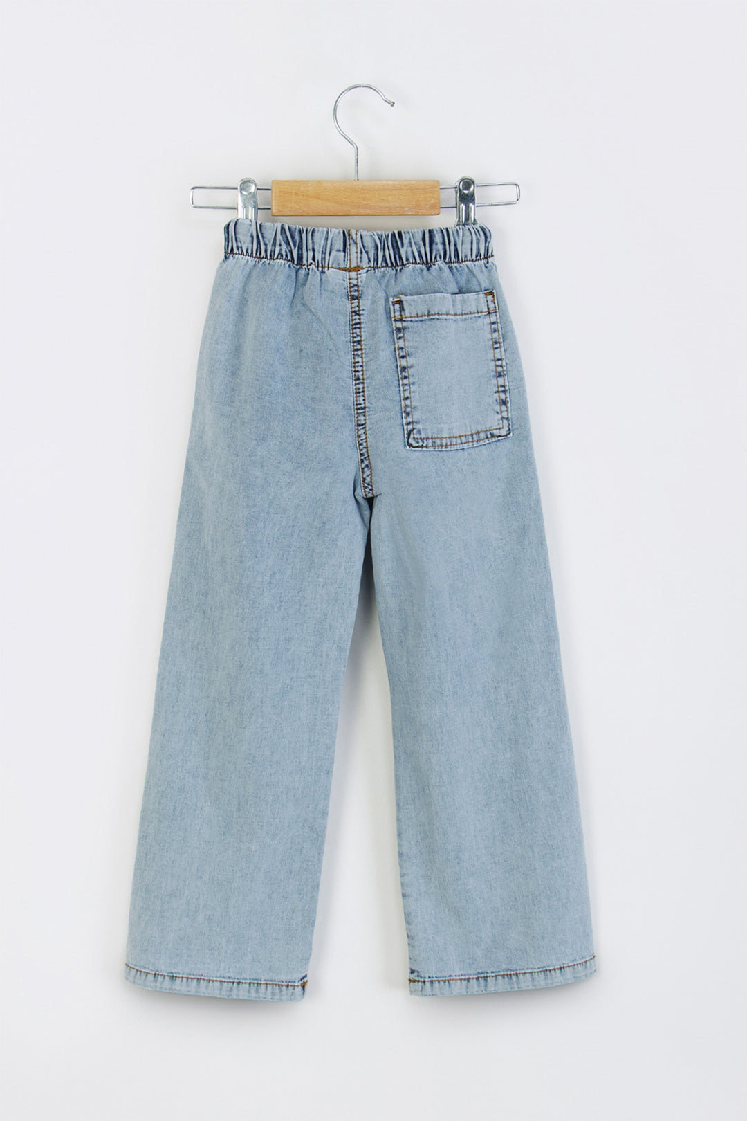 Beli Lastikli Geniş Paça Wide Leg Jean Kız Çocuk Pantolon