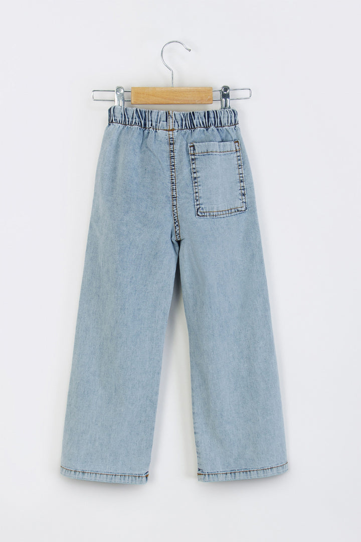 Beli Lastikli Geniş Paça Wide Leg Jean Kız Çocuk Pantolon