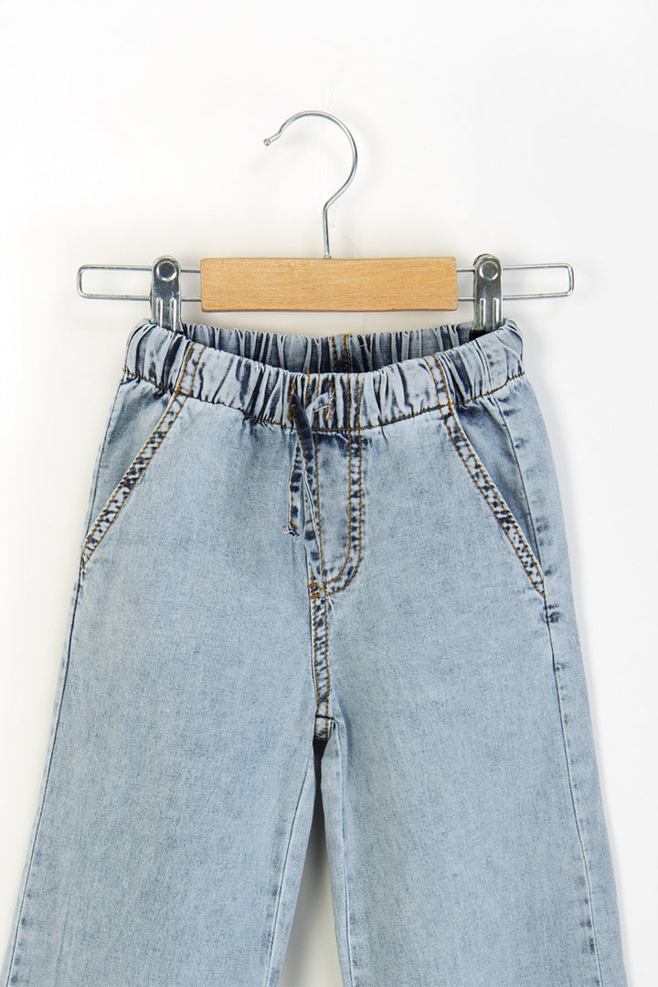 Beli Lastikli Geniş Paça Wide Leg Jean Kız Çocuk Pantolon