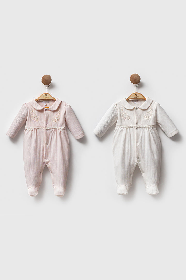 Nakış Detaylı Patikli Soft Touch Kız Bebek Tulum
